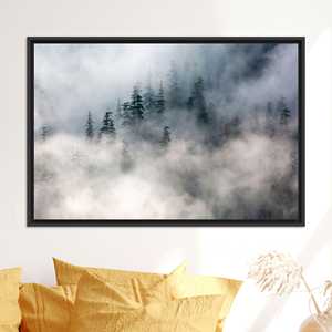 Misty Forest Landscape Printed Canvas Poster - Tranquil Nature Wall Art,BLACK <b>FRAMED</b> CANVAS - Product Image 1