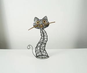 Abstract Modern Aluminum Casting Metal <b>Craft</b> Cat <b>Wire</b> Sculptures for Tabletop and Mantel Decor - Product Image 1