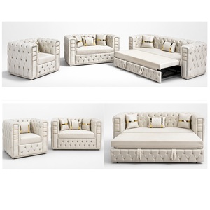 Ensemble de canapé-lit Chesterfield de luxe convertible, canapé-lit moderne capitonné, meubles de salon avec détails dorés - Product Image 3