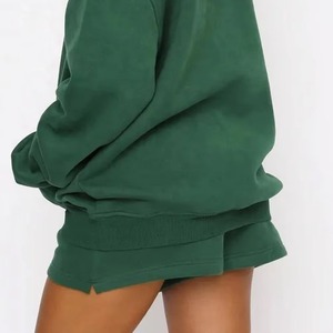 Chándal de lana para mujer, conjunto de 2 piezas con hombros caídos y patrón sólido, pantalones para correr, sudadera con pantalones de chándal, sudaderas con capucha en blanco de gran tamaño - Product Image 6