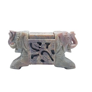 Portacandele a Forma di Elefante in Pietra Ollare Artigianale |   Portacandele per Tea Light |   Scultura di Elefante Intagliata per Decorazione d'Interni - Product Image 1