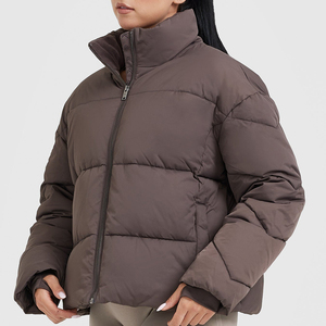 Chaqueta de lona impermeable para mujer, estilo bomber, corta, con cuello alto, tejida, a prueba de viento, para invierno. - Product Image 3