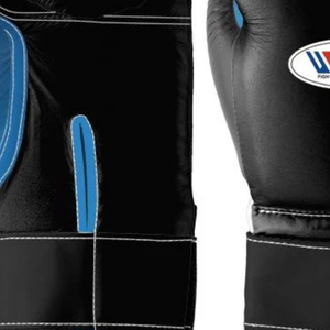 Guantes de Boxeo Profesionales de Cuero Negro y Azul Cielo con Velcro en la Muñeca, Guantes de Entrenamiento y Sparring para Hombres y Mujeres - Product Image 5