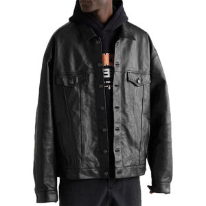 Chaqueta de cuero de camionero ajustada para hombre de alta calidad genuina Chaquetas de cuero clásicas High Street Moto Biker chaqueta casual inteligente - Product Image 5