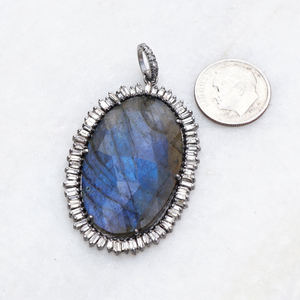 จี้สร้อยคอทรงขนมปังฝรั่งเศสสีเงิน925,หินลาบราดอไรต์ดอกกุหลาบทำด้วยมือเครื่องประดับจี้เพชรสีน้ำตาล - Product Image 4