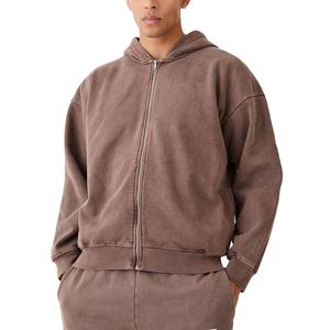 เสื้อฮู้ดสำหรับผู้ชายผ้าคอตตอน100% แอซิดเปิดไหล่แนวสตรีทแวร์ผ้าคอตตอนสี500แกรม - Product Image 1