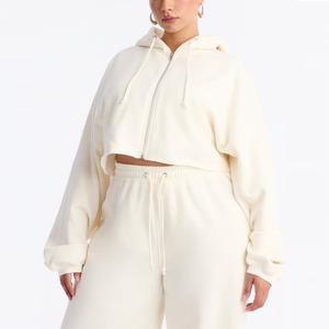 เสื้อฮู้ดดี้ผู้หญิงยอดนิยม เสื้อครอปท็อปแบบสั่งทำ เสื้อฮู้ดดี้ กางเกงวอร์ม ผ้าฝ้าย 100% สำหรับฤดูหนาว ล้างสีแบบ Acid Wash ซิป สตรีทแวร์ ทรงหลวมไหล่ตก - Product Image 5