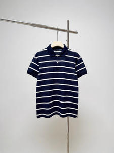 Tissu de velours tendance d'été pour polos et pour hommes et femmes Brodé à rayures Manches courtes 100% coton respirant - Product Image 5