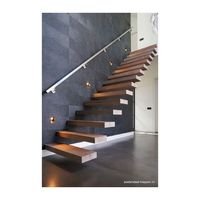 Escalier flottant d'intérieur Ace au design moderne, marches en bois massif avec système de garde-corps en verre