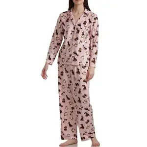 孟加拉国新品定制印花睡衣长袖超柔软有机面料图案针织女装睡衣