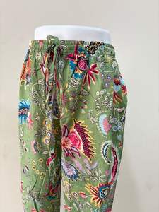 Tropical Bloom Cotton Pants Green <b>Garden</b> Boho <b>Trousers</b> Wildflower Print Lounge Pants - Product Image 5