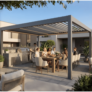 Pérgola Solar Impermeable Bioclimática, Gazebo para Exteriores con Techo de Láminas Motorizadas y Paneles Solares - Product Image 1