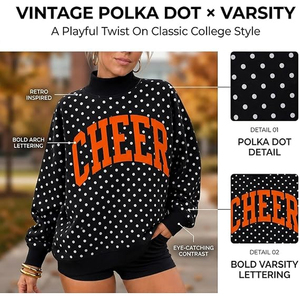 Women's Navy Polka Dot <b>Turtleneck</b> Sweatshirt Orange Tiger Print Casual Cotton <b>Sweater</b> Long Sleeve Winter Custom Design Silk - Product Image 4