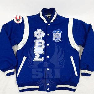 Chaqueta Universitaria Griega Bordada de la Fraternidad Phi Beta Sigma para Hombre |   Chaqueta Universitaria de Lana Bordada con Mangas de Cuero - Product Image 3