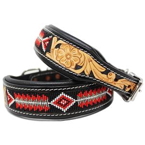 Western Beaded Dog Collar Genuine Cow Leather Soft <b>Padded</b> Dog Collar With Hand Carving & Bead Work Wholesale Manufacturer - Product Image 1