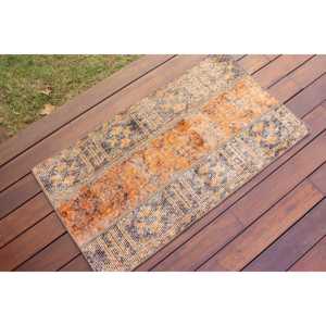 Alfombra, 1.7x3.1 pies, Alfombra Vintage, Alfombra Ikat Naranja de Lana - Product Image 2