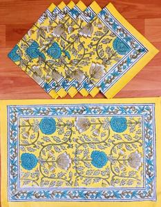 เสื่อผ้าฝ้าย100% ทำด้วยมือเสื่อปูโต๊ะรับประทานอาหารแบบบล็อกดั้งเดิมพิมพ์ลายเสื่อผ้าฝ้ายอินเดียพื้นเมือง - Product Image 2