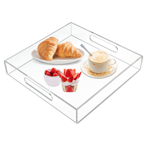 Bandeja acrílica para servir con mango de latón, bandeja de comida con pantalla transparente Rectangular personalizada acrílica al mejor precio - Product Image 4
