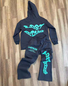 Conjunto de Sudadera con Capucha y Pantalones de Chándal de Invierno Personalizados de Tallas Grandes, con Efecto Desgastado, Lavado Ácido y Acabado Descolorido por el Sol, Estilo Acampanado, 100% Algodón Ecológico, Impresión Digital - Product Image 3