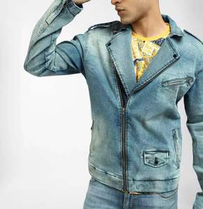 Chaqueta vaquera con bolsillo y cremallera para hombre, chaqueta vaquera hecha de algodón de tela, ropa de calle, chaqueta vaquera para hombre - Product Image 1