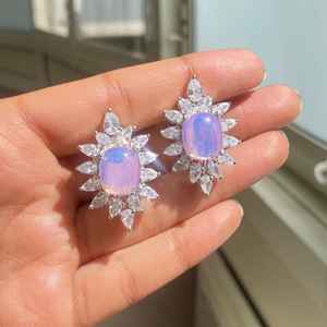 Luxury Purple CZ <b>Earrings</b> Large Statement Studs American Diamond CZ Jewelry Designer 925 Sterling Silver for Bride Gift - Product Image 5