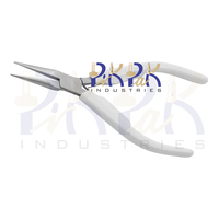 Alicates de punta fina de precisión de acero inoxidable de 140 mm con cadena larga, mordazas lisas, resorte y mango de plástico blanco para crimpado, pesca, joyería y circlips