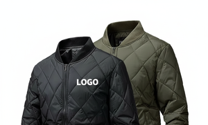 Mens Coated <b>Quilted</b> Bomber <b>Jacket</b> Lightweight Padded Zip-Up Winter Casual Front Custom Logo Diamond <b>Quilted</b> <b>Pattern</b> - Product Image 3