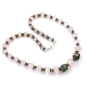 Collier en perles de quartz rose pour femmes, tendance, chaîne en argent sterling plaqué or, pour mariage, fête, religieux, avec agate et perle - Product Image 1