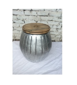 Capó de madera con taburete lateral de tambor de hierro de barril decorativo de patrón de corte único para sala de estar moderna - Product Image 5