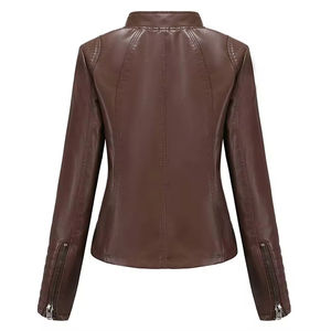 Chaqueta de cuero genuino para mujer con textura suave, líneas de puntadas fuertes y decoración de bordado para un aspecto elegante que se adapta a todos los estilos - Product Image 4