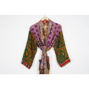 Indian Silk Elegant Boho Floral Patchwork Long Beach Cover-Up Summer Cardigan Women's Night Wear Sleepwear Robe Soft - Product Image 2