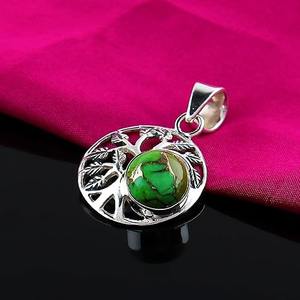 Colgante de collar de piedras preciosas de forma redonda de cobre turquesa de Plata de Ley 925, regalo de boda perfecto para el amor con joyería de sello 925 - Product Image 4