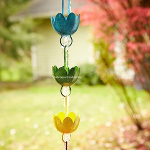 Chaîne de pluie multicolore de qualité supérieure décorative en métal tulipe fleur tasse chaînes de pluie pour la maison et le jardin fournitures de décoration - Product Image 1