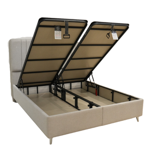 Cadre de lit rembourré sur mesure en argent avec mécanisme de rangement sous le lit, plateforme durable, fabricant de lits en gros - Product Image 5