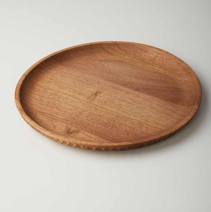 Home Serving Handmade Restaurant Eco Friendly Round Acacia Wood Food Snack Canape Wooden Plate for Steak Dessert Cake