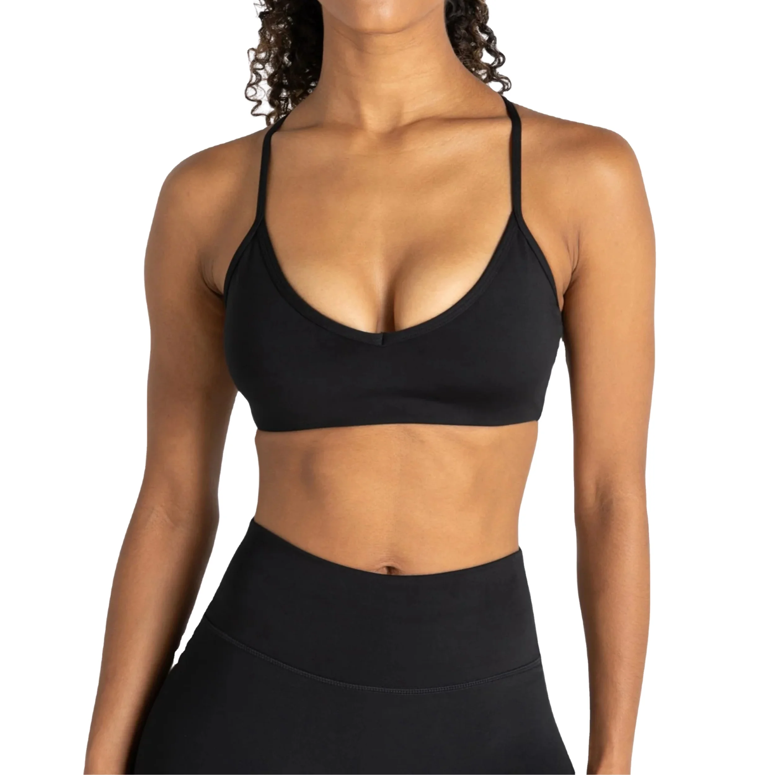 Women's Plus Size Athletic Brassiere Deep V Neck Cross Back O Ring Strap Yoga Gym High Stretch Workout Top Custom Front