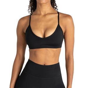 Soutien-gorge de sport grande taille pour femme, col en V profond, dos croisé, bretelles à anneaux, haut de yoga et de gym très extensible, personnalisable sur le devant - Product Image 1