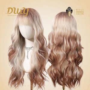 Kacey-DWY 28-Inch Long MiraScalp Wavy for Ombre <b>Blonde</b> and Brown <b>Wig</b> with Transparent Lace Bangs - Product Image 2