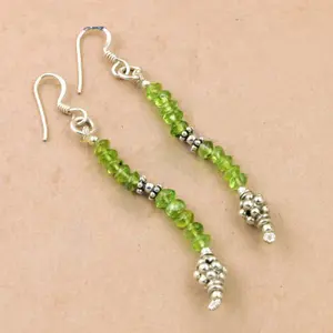 925 Silver Drop <b>Earrings</b> for Women Green <b>Peridot</b> Gemstone Fashion Jewelry - Product Image 2