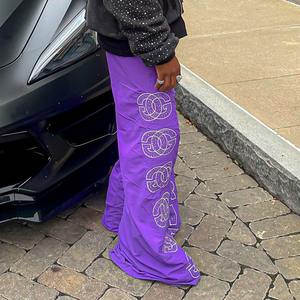 High Quality Custom Embroidery logo Wide Leg <b>Jogger</b> Track <b>Pants</b> <b>Men</b> Oversized Loose Fit Rhinestone Baggy Nylon Track <b>Pants</b> - Product Image 5