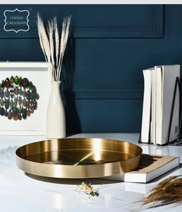 Plateau en cuivre à plat profond avec design uni fait à la main pour servir des plats à la maison et aux restaurants - Product Image 5