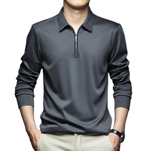 Polo sólido a la moda con logotipo personalizado para hombre, camiseta nueva de primavera y otoño, ropa de calle, Camiseta ajustada de manga larga bordada personalizada para hombre - Product Image 1