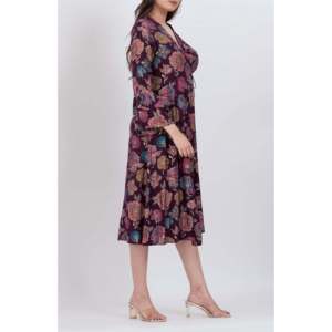 Robe midi évasée à imprimé floral, taille XS, en rayonne et mousseline, taille naturelle, coupe décontractée, motif floral, idéale pour les soirées - Product Image 4