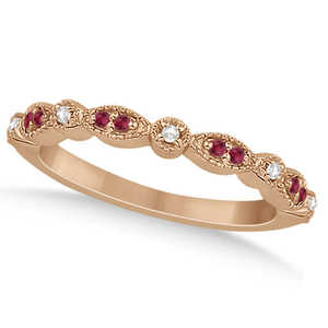 Anillo de Bodas de Oro Rosa de 18K con Rubí y Diamante Marquesa, Anillos con Diamantes de 0.21ct - Product Image 1
