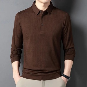 Camiseta de polo de corte ajustado naranja elegante para hombre, ropa de calle básica cómoda, ropa de lona de algodón con patrón sólido, camiseta sin logotipo - Product Image 2