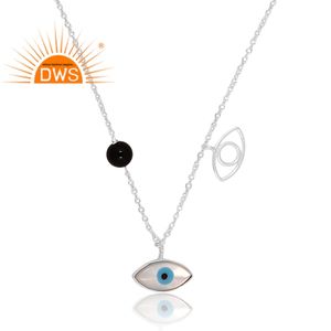 Meilleure qualité en argent sterling fin onyx noir naturel et nacre collier pendentif en pierres précieuses fabricant de bijoux personnalisés - Product Image 2