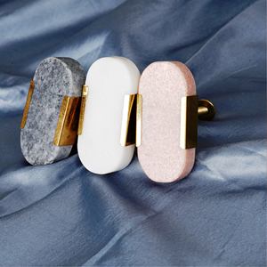 Half Moon White Marble <b>Brushed</b> Brass Knob <b>Door</b> Knob Custom Color Shape Size Made in India - Product Image 6