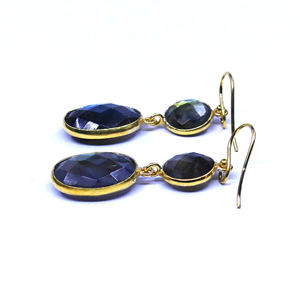 ต่างหูอัญมณีลาบราดอไรต์เครื่องประดับชุบทอง925สวมใส่ในงานปาร์ตี้ - Product Image 3