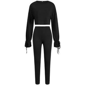 Conjunto de chándal de lona informal de 2 piezas para mujer, chaqueta con cuello levantado de patrón sólido con técnica de lavado de cintura elástica - Product Image 4