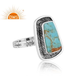 Meilleures ventes Bague de déclaration en argent sterling oxydé naturel Kingman Turquoise Gemstone Fabricant de bijoux personnalisés - Product Image 3